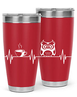 Funny Coffee Lover Night Owl Tumblers in 20oz and 30oz sizes, showcasing double wall vacuum stainless steel design with humorous print.