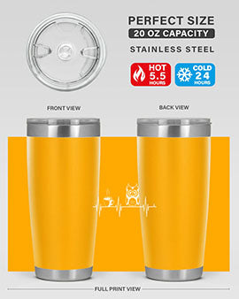 Funny Coffee Lover Night Owl Tumblers in 20oz and 30oz sizes, showcasing double wall vacuum stainless steel design with humorous print.