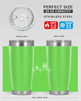 Funny Coffee Lover Night Owl Tumblers in 20oz and 30oz sizes, showcasing double wall vacuum stainless steel design with humorous print.