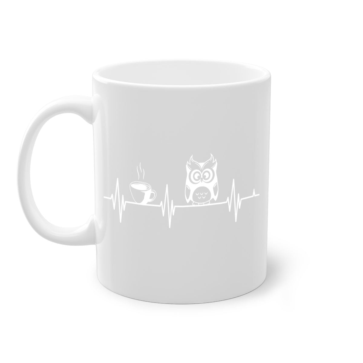 Funny Coffee Lover Night Owl Mug with colorful handle and glossy finish, perfect for coffee enthusiasts.