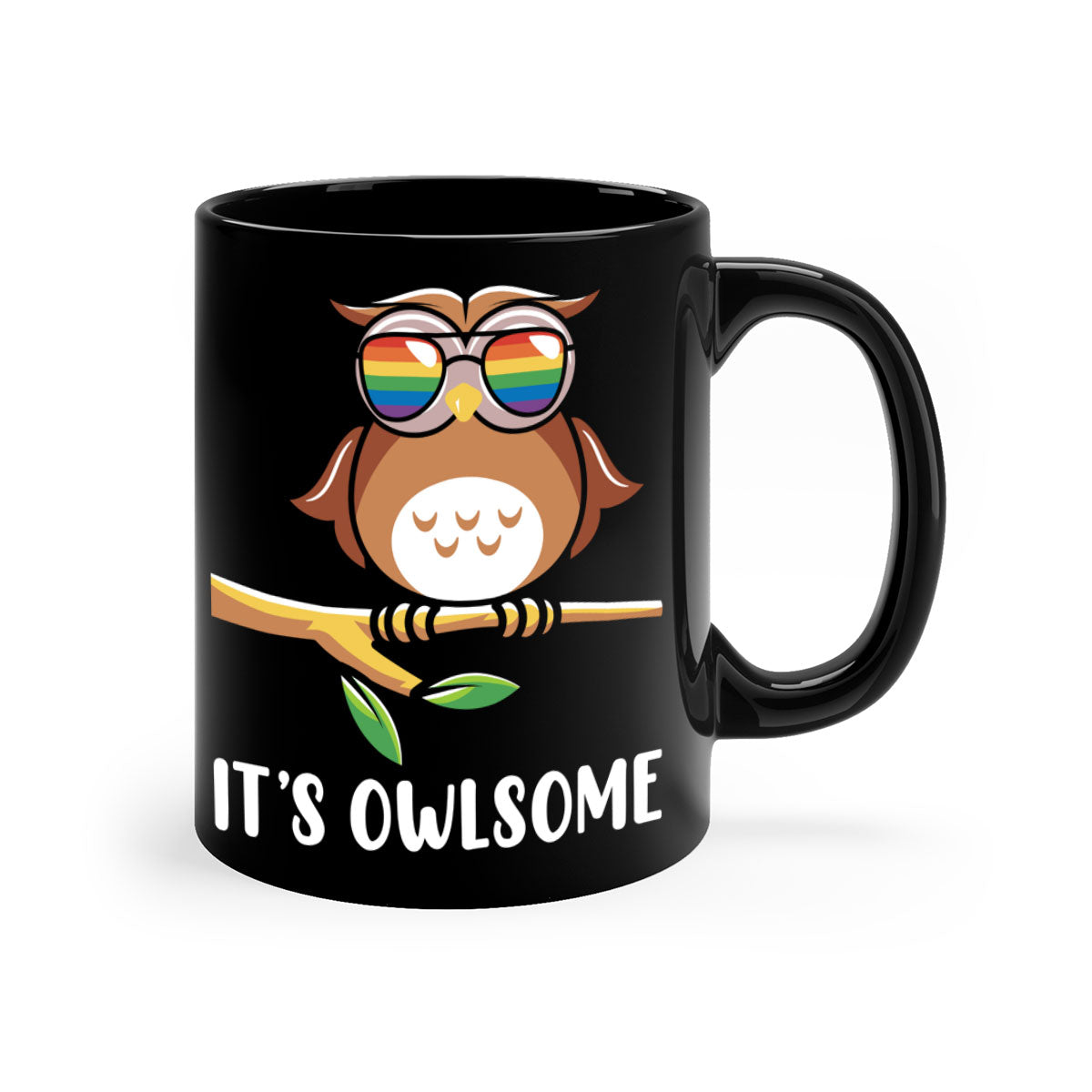 Funny Owl Gift Im Owlsome Mug with colorful handle and glossy finish, perfect for coffee and tea lovers.