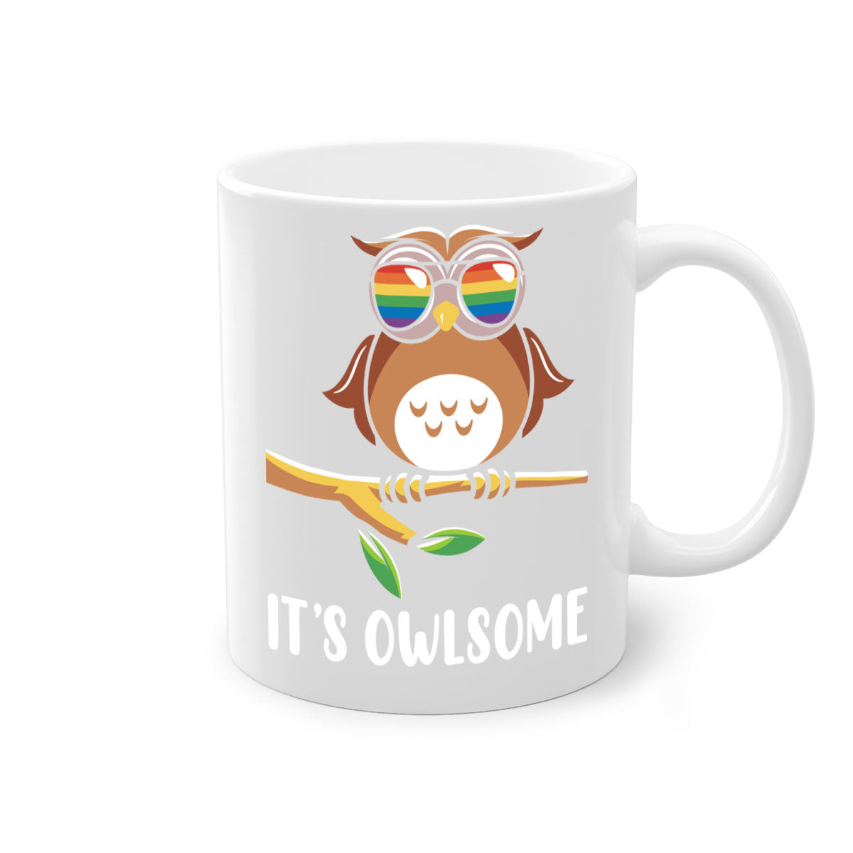 Funny Owl Gift Im Owlsome Mug with colorful handle and glossy finish, perfect for coffee and tea lovers.