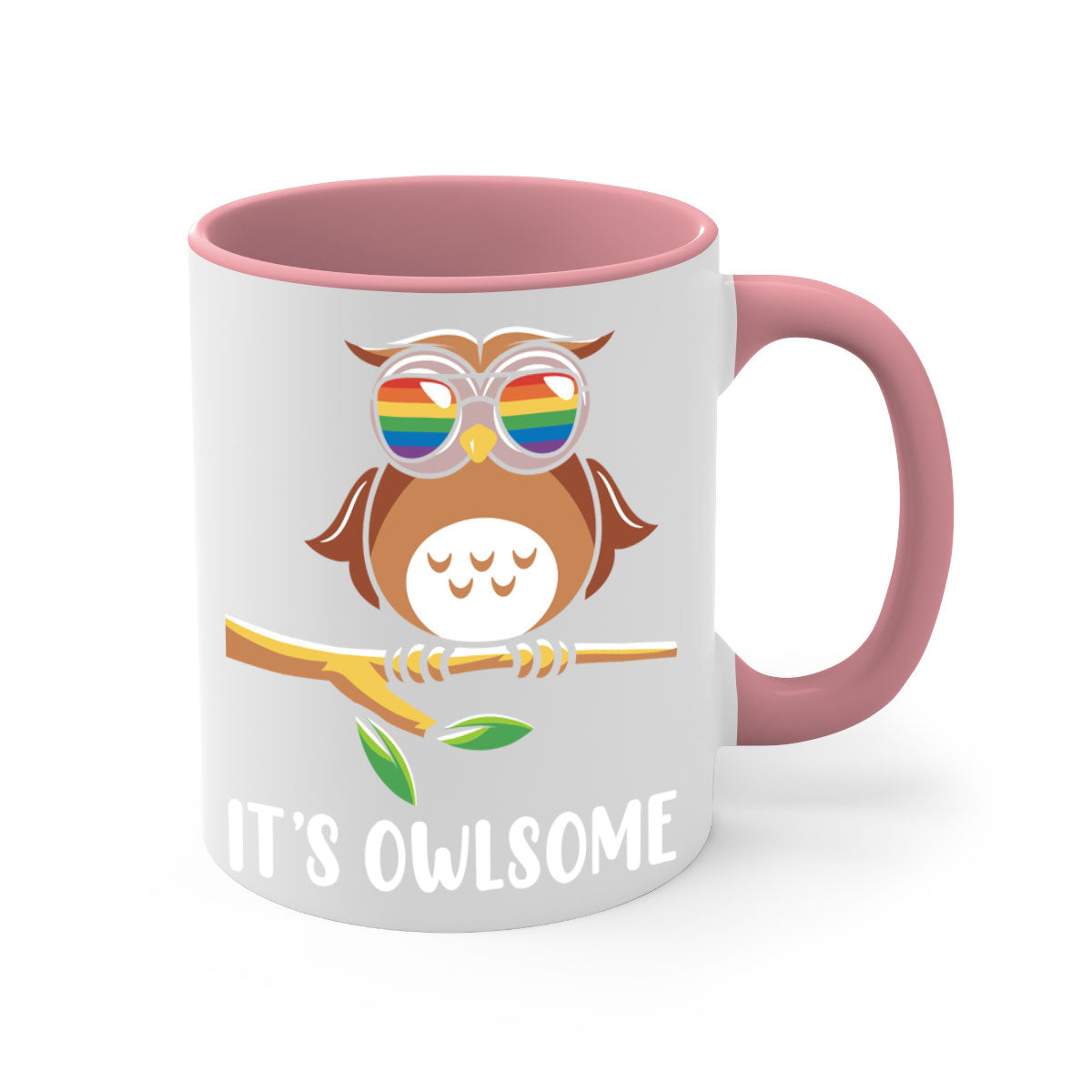 Funny Owl Gift Im Owlsome Mug with colorful handle and glossy finish, perfect for coffee and tea lovers.