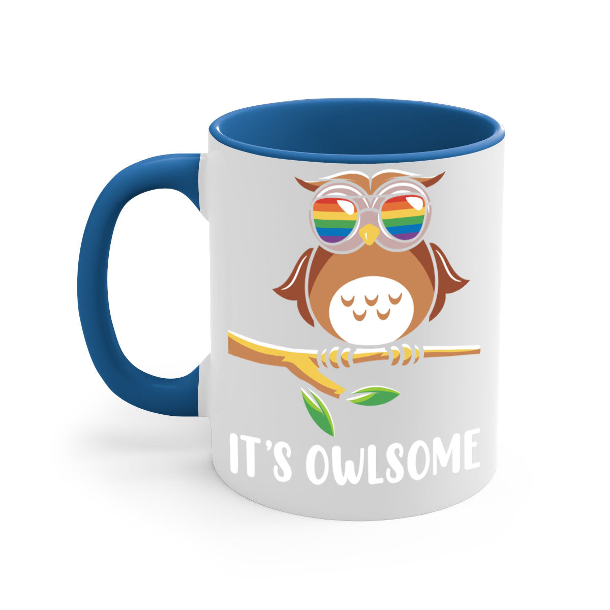 Funny Owl Gift Im Owlsome Mug with colorful handle and glossy finish, perfect for coffee and tea lovers.