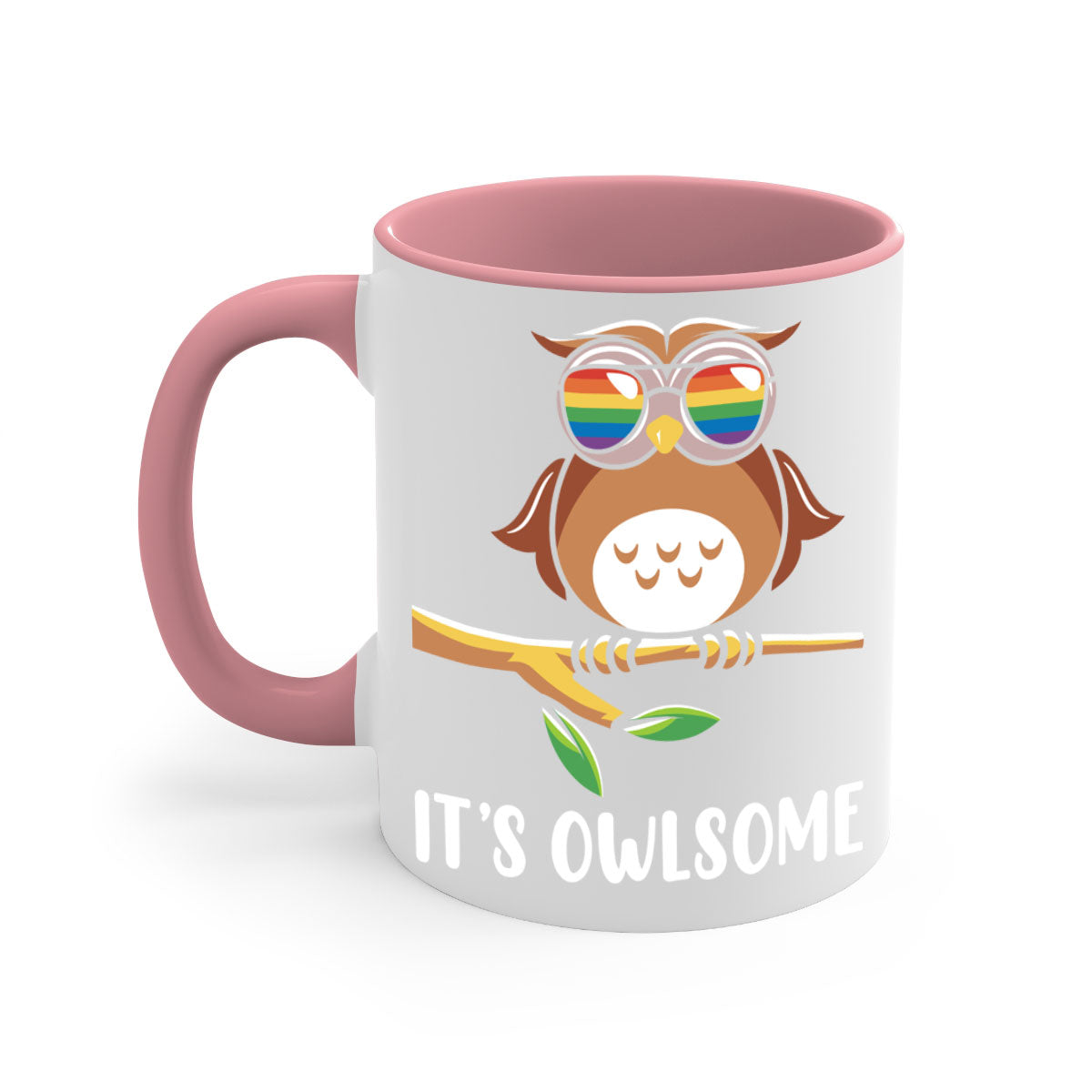 Funny Owl Gift Im Owlsome Mug with colorful handle and glossy finish, perfect for coffee and tea lovers.