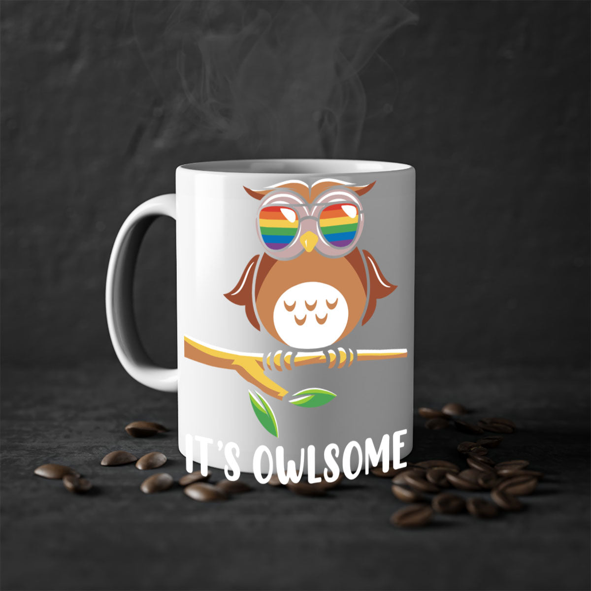 Funny Owl Gift Im Owlsome Mug with colorful handle and glossy finish, perfect for coffee and tea lovers.