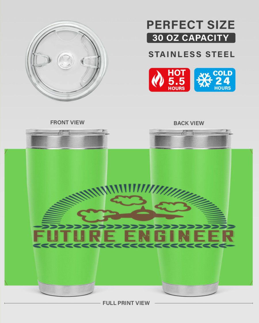 Future Engineer Style 55# 20oz tumbler made of stainless steel with a sleek design and drink-thru lid.