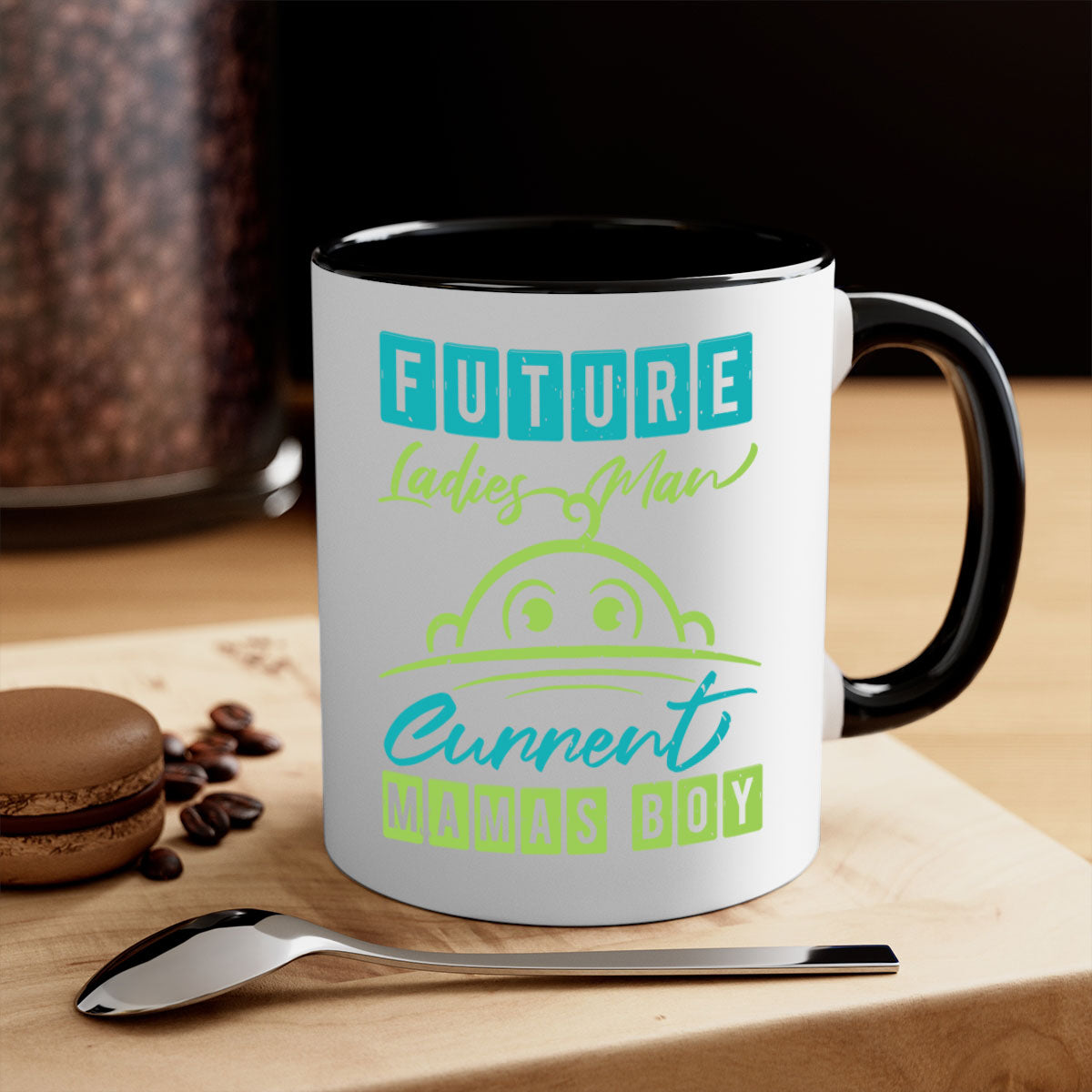 Future Ladies Man Style 41# Mug with colorful handle and glossy finish, available in multiple colors and sizes.
