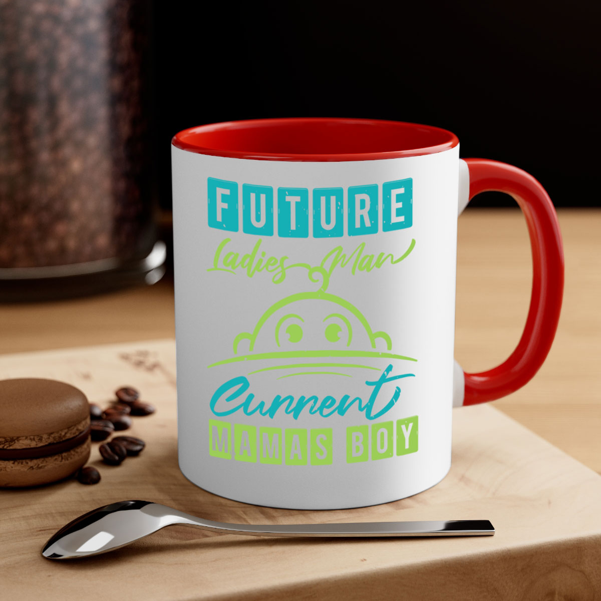 Future Ladies Man Style 41# Mug with colorful handle and glossy finish, available in multiple colors and sizes.