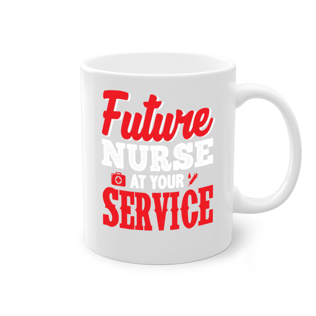 Future Nurse at Your Service Mug with colorful handle and interior, showcasing a glossy finish.