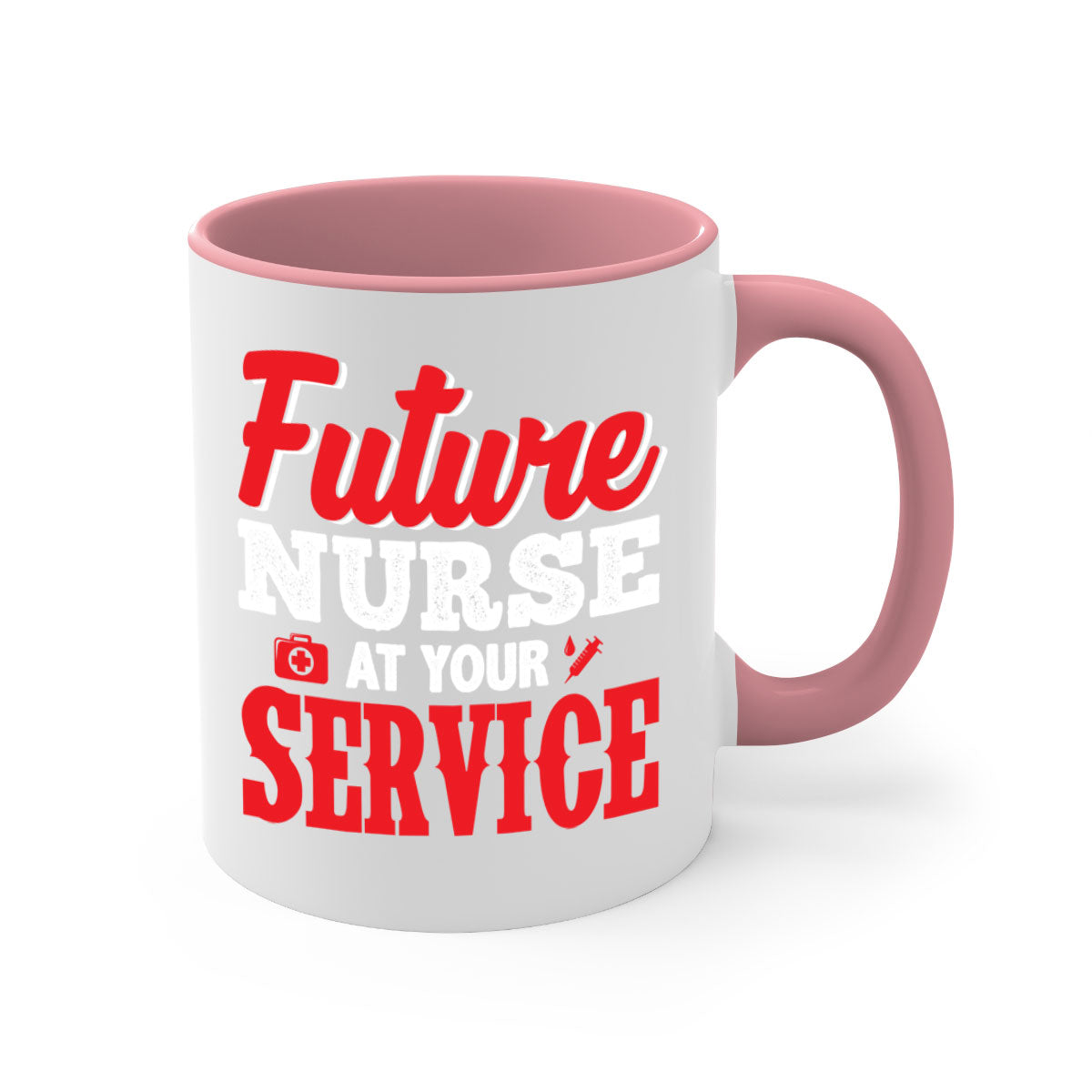 Future Nurse at Your Service Mug with colorful handle and interior, showcasing a glossy finish.