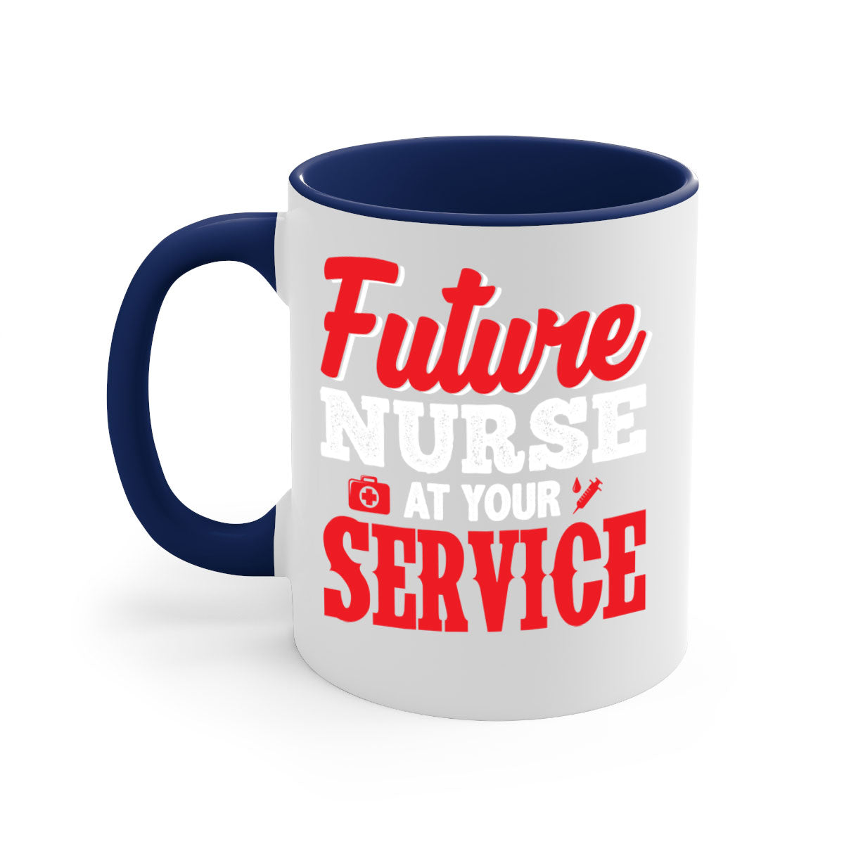Future Nurse at Your Service Mug with colorful handle and interior, showcasing a glossy finish.