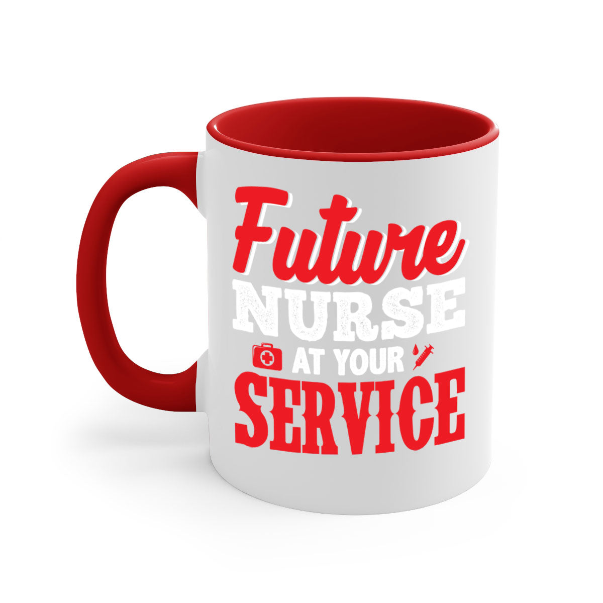 Future Nurse at Your Service Mug with colorful handle and interior, showcasing a glossy finish.
