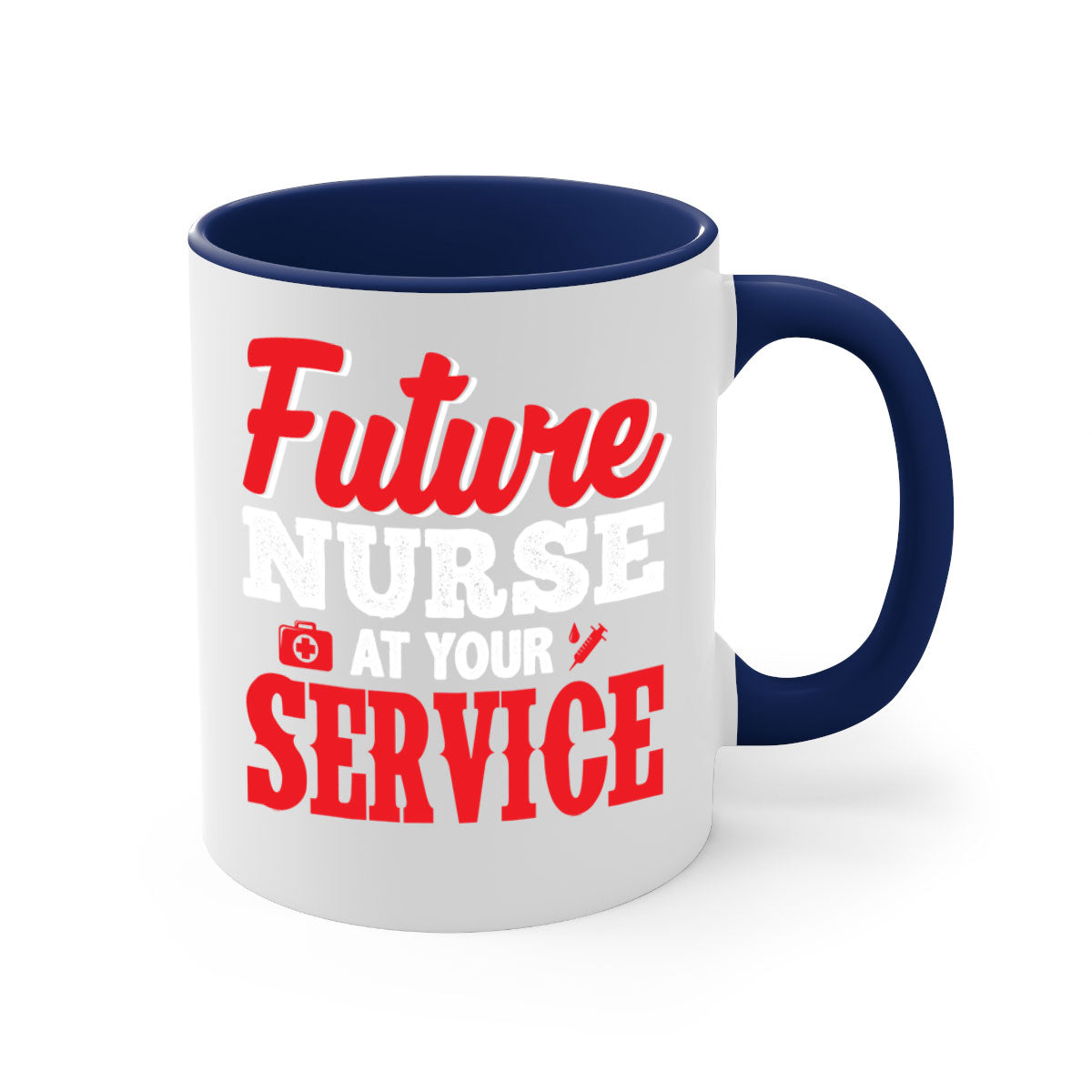 Future Nurse at Your Service Mug with colorful handle and interior, showcasing a glossy finish.