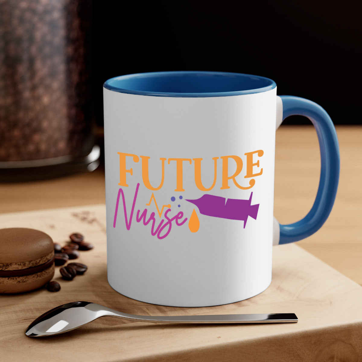 Future Nurse Style 382# Mug with a glossy finish, featuring a colored handle and interior, available in multiple colors and sizes.