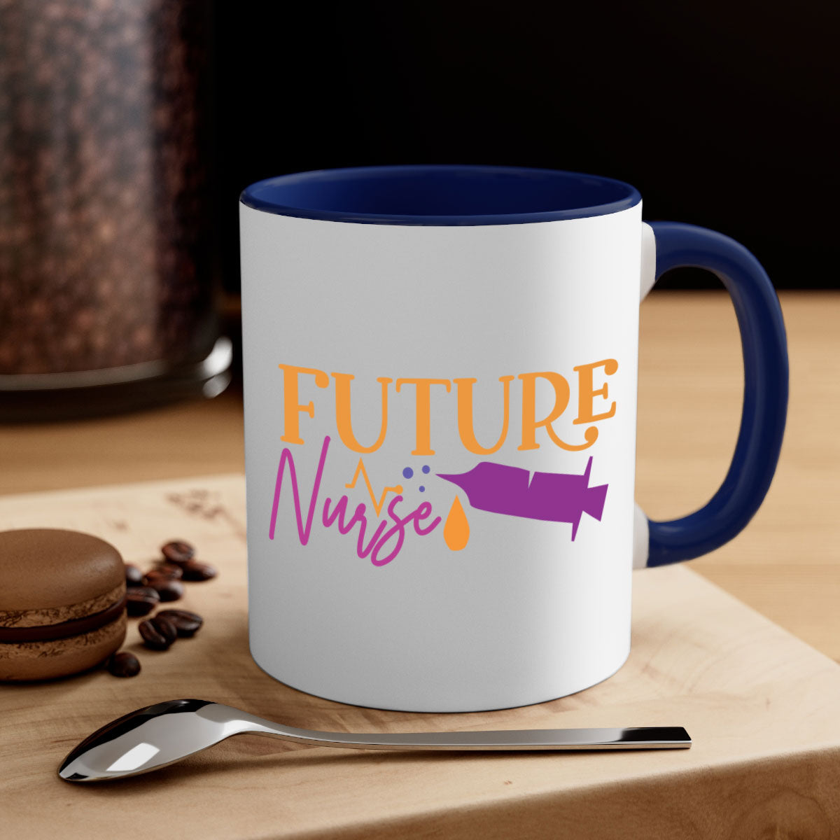 Future Nurse Style 382# Mug with a glossy finish, featuring a colored handle and interior, available in multiple colors and sizes.