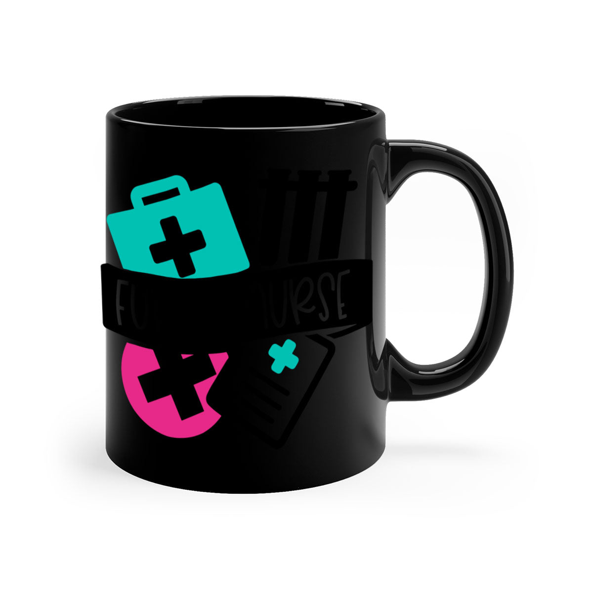 Future Nurse Style 181# Mug featuring a glossy finish, colored handle, and interior, available in multiple colors and sizes.