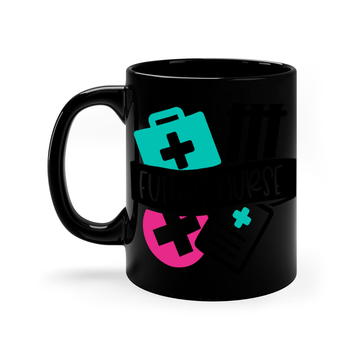 Future Nurse Style 181# Mug featuring a glossy finish, colored handle, and interior, available in multiple colors and sizes.