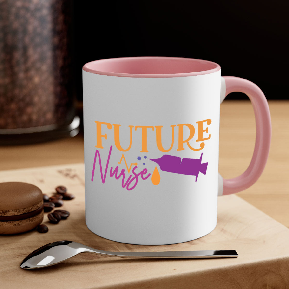Future Nurse Style 183# Mug with colorful handle and glossy finish, available in multiple colors and sizes.