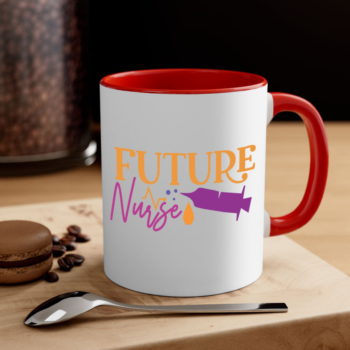 Future Nurse Style 183# Mug with colorful handle and glossy finish, available in multiple colors and sizes.