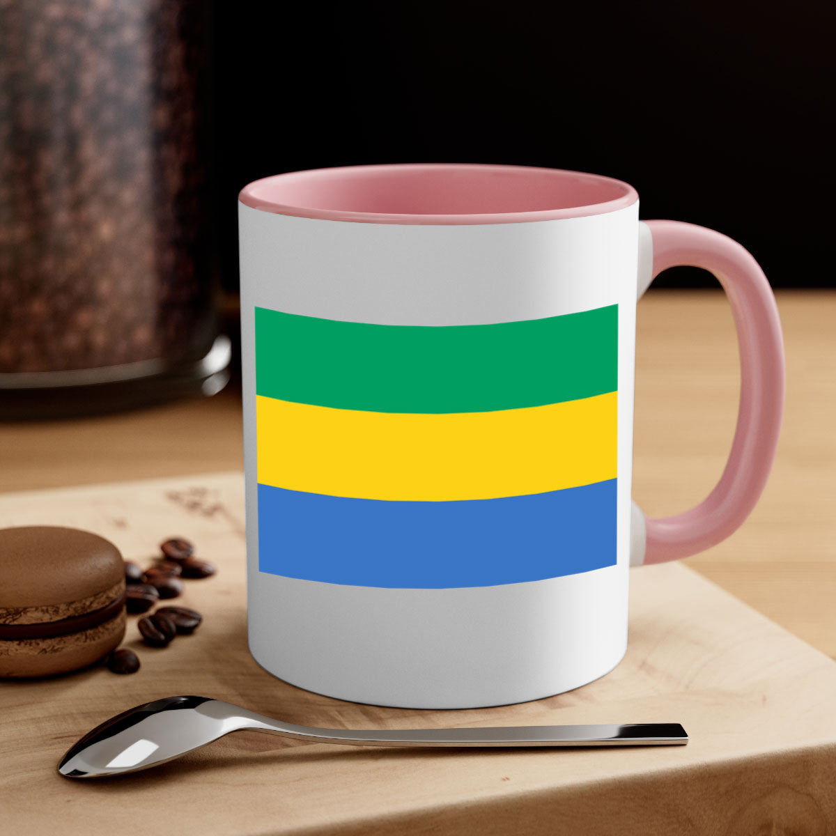 Gabon 136# Mug featuring a two-tone design with a colored handle and glossy finish, available in multiple colors.
