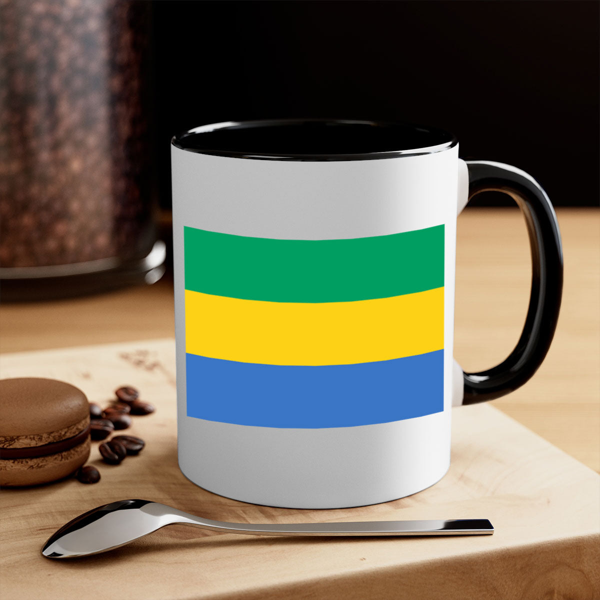 Gabon 136# Mug featuring a two-tone design with a colored handle and glossy finish, available in multiple colors.