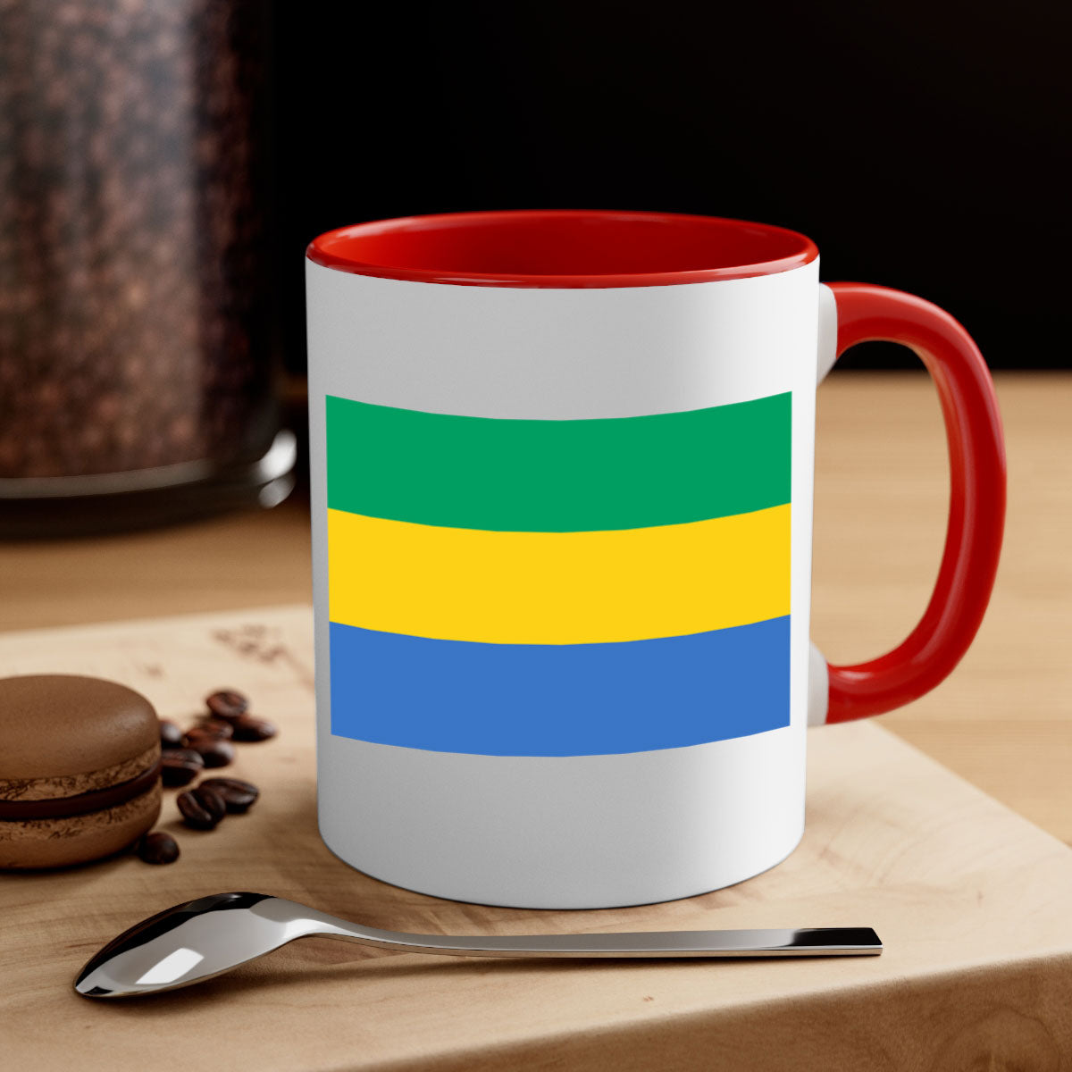 Gabon 136# Mug featuring a two-tone design with a colored handle and glossy finish, available in multiple colors.