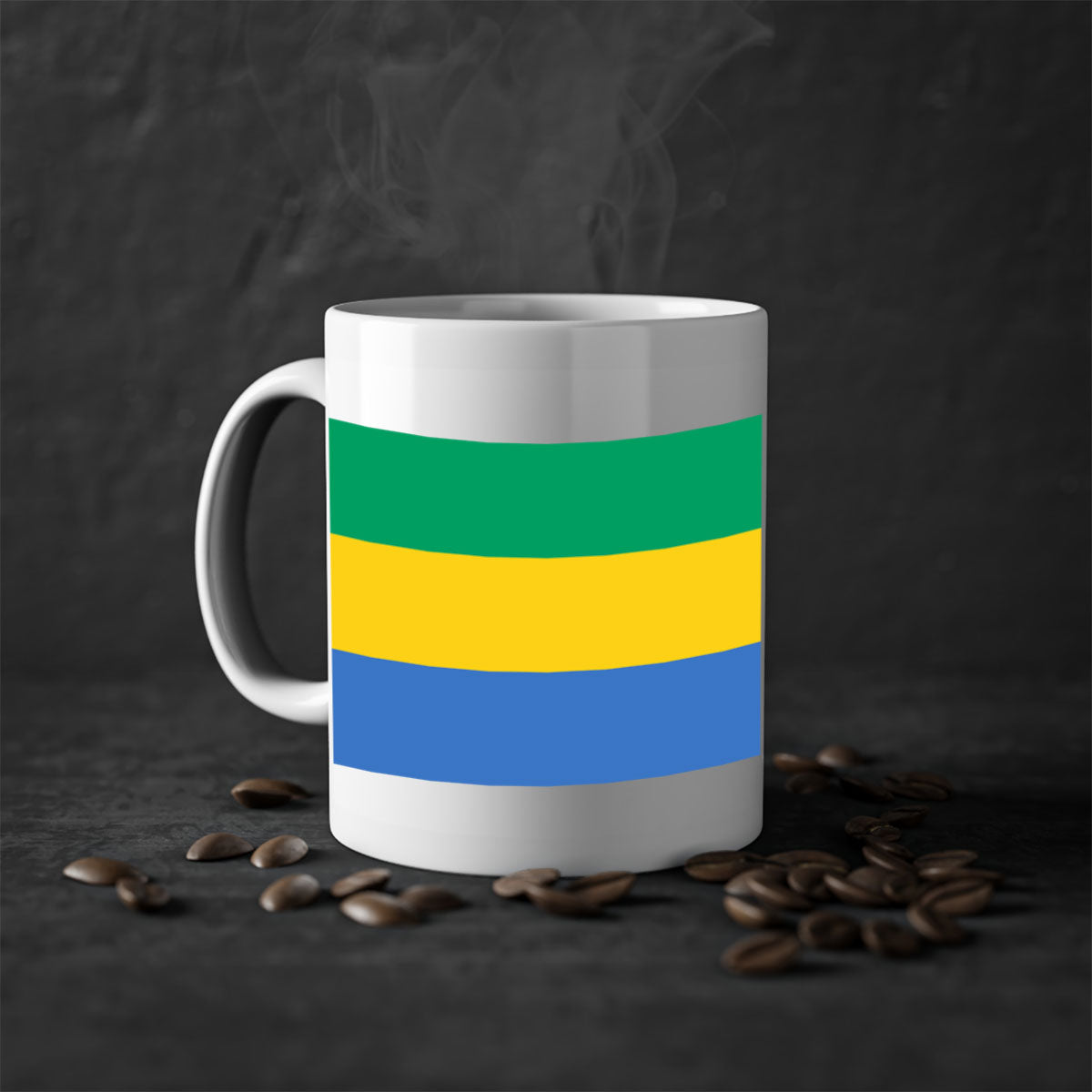 Gabon 136# Mug featuring a two-tone design with a colored handle and glossy finish, available in multiple colors.