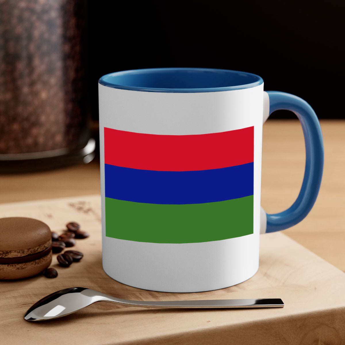 Gambia 135# Mug with two-tone design, featuring a colored handle and glossy finish, perfect for coffee and tea lovers.