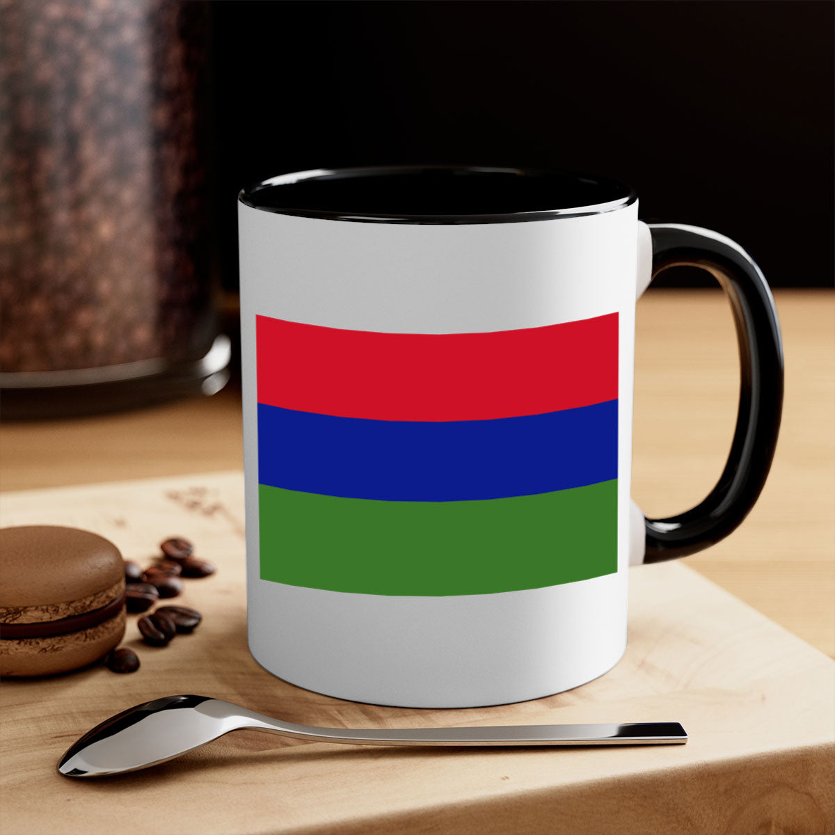 Gambia 135# Mug with two-tone design, featuring a colored handle and glossy finish, perfect for coffee and tea lovers.