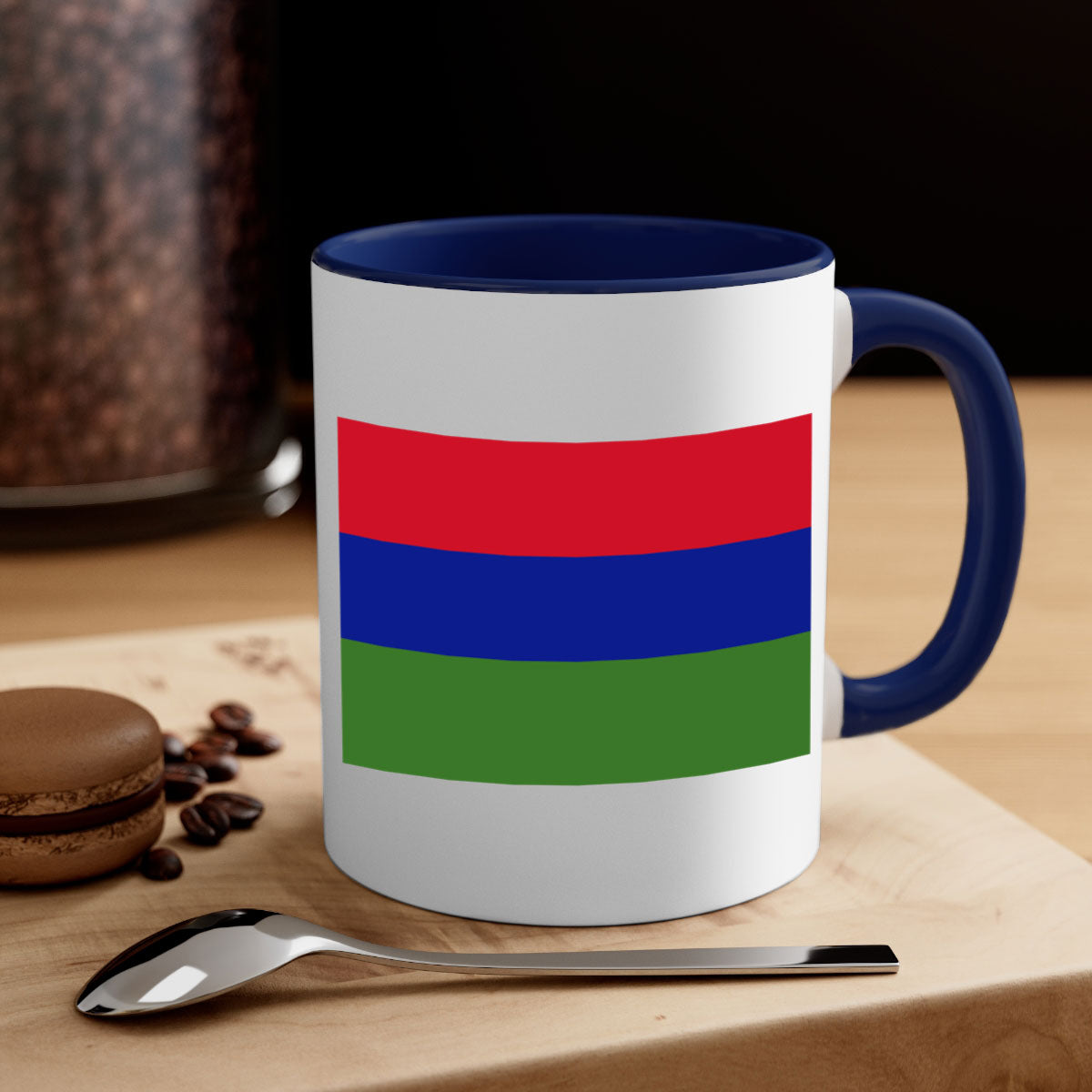 Gambia 135# Mug with two-tone design, featuring a colored handle and glossy finish, perfect for coffee and tea lovers.