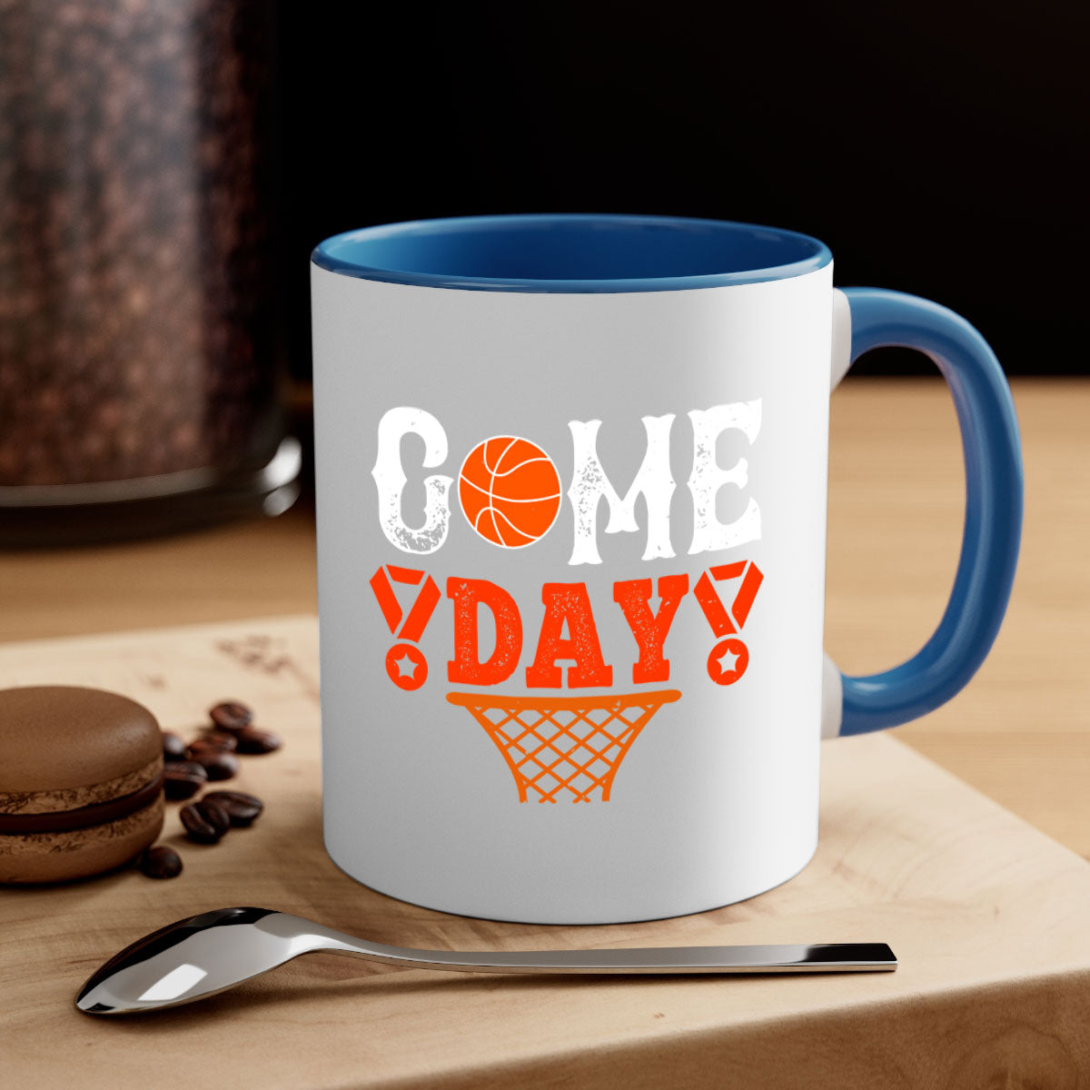 Game Day 1221# Basketball Mug with colorful handle and glossy finish, available in multiple sizes.