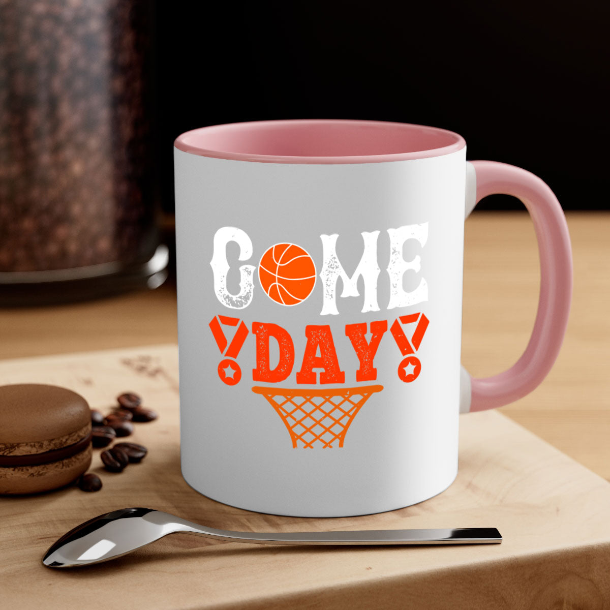 Game Day 1221# Basketball Mug with colorful handle and glossy finish, available in multiple sizes.