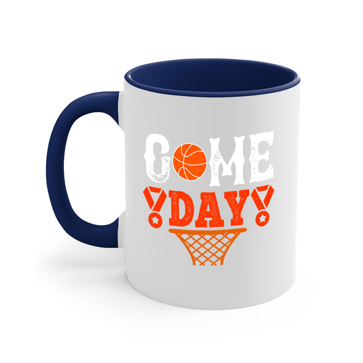 Game Day 1221# Basketball Mug with colorful handle and glossy finish, available in multiple sizes.