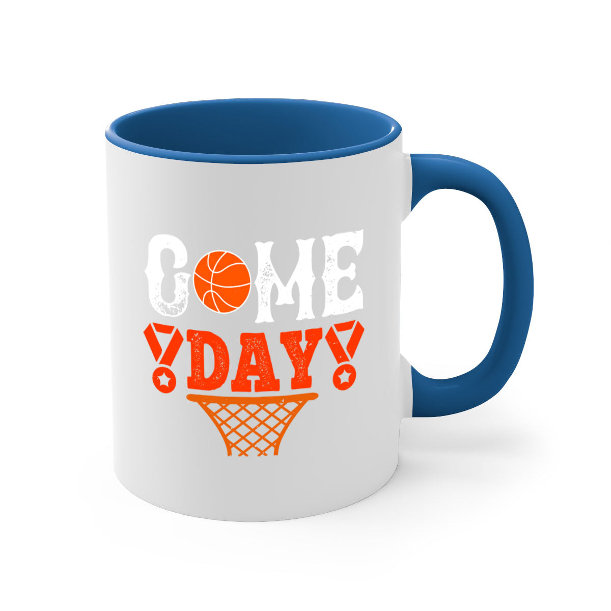Game Day 1221# Basketball Mug with colorful handle and glossy finish, available in multiple sizes.