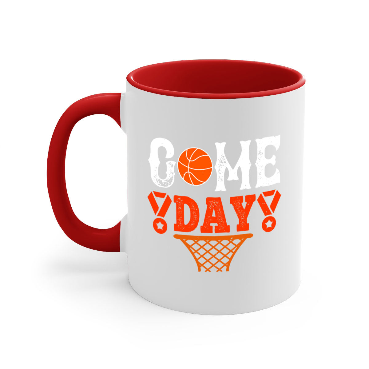 Game Day 1221# Basketball Mug with colorful handle and glossy finish, available in multiple sizes.