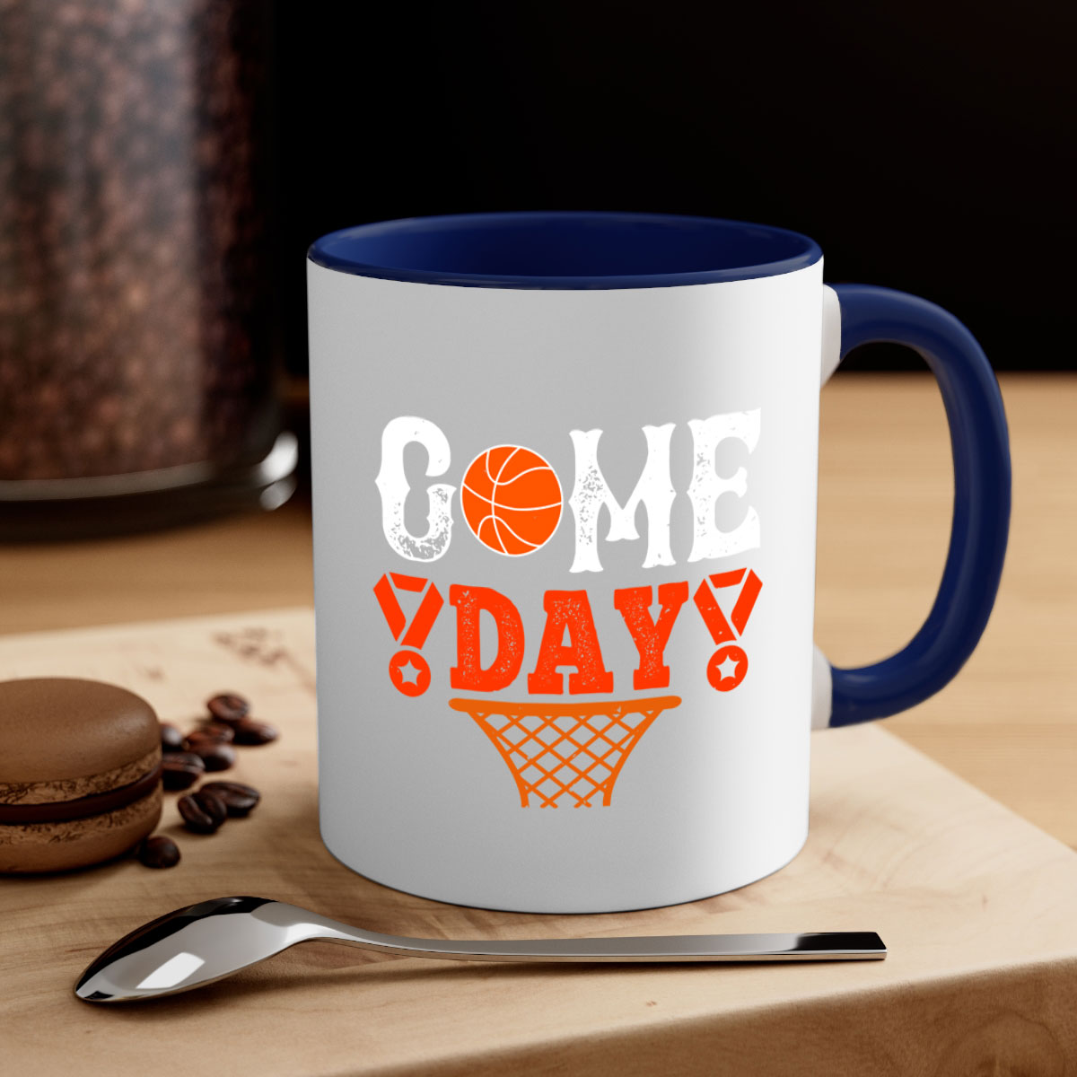 Game Day 1221# Basketball Mug with colorful handle and glossy finish, available in multiple sizes.