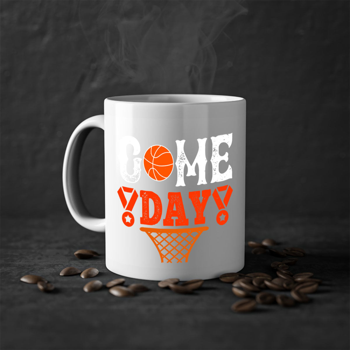 Game Day 1221# Basketball Mug with colorful handle and glossy finish, available in multiple sizes.