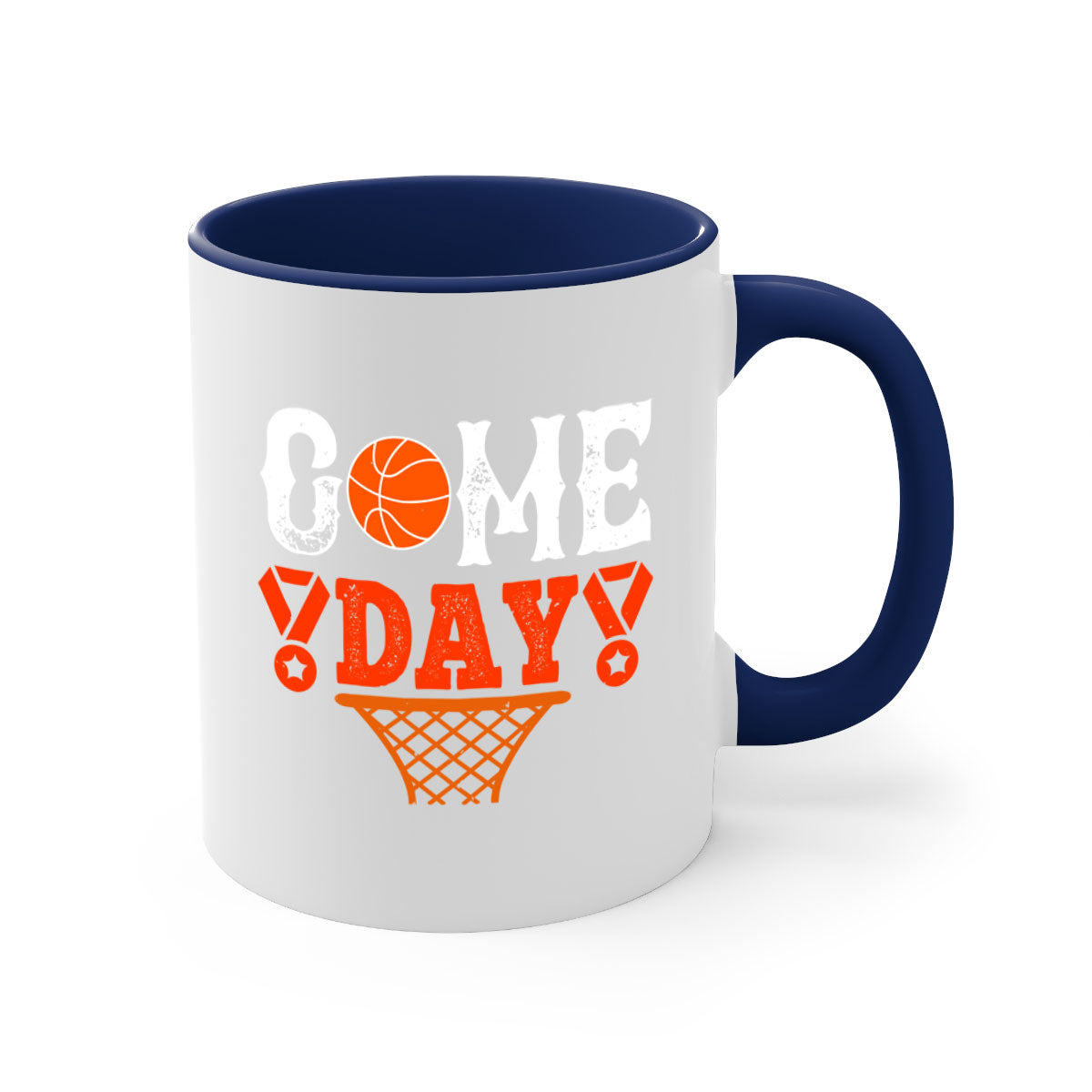 Game Day 1221# Basketball Mug with colorful handle and glossy finish, available in multiple sizes.