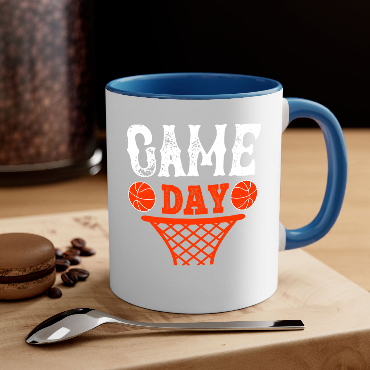 Game day 1227# basketball mug with a glossy finish, featuring a colored handle and interior, available in multiple colors.