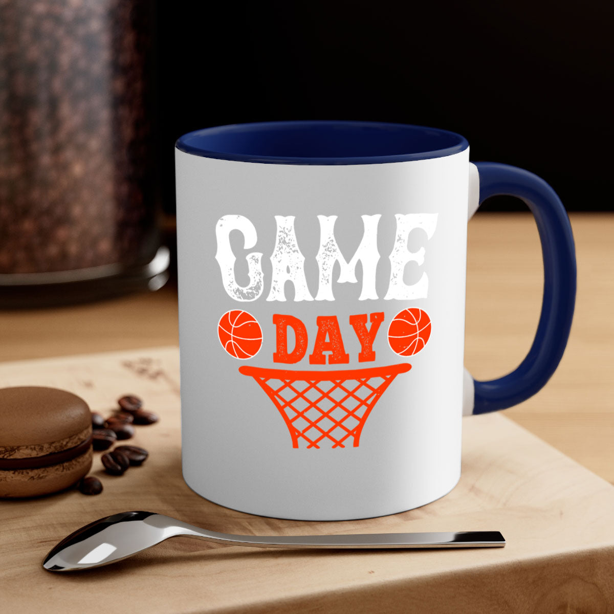 Game day 1227# basketball mug with a glossy finish, featuring a colored handle and interior, available in multiple colors.
