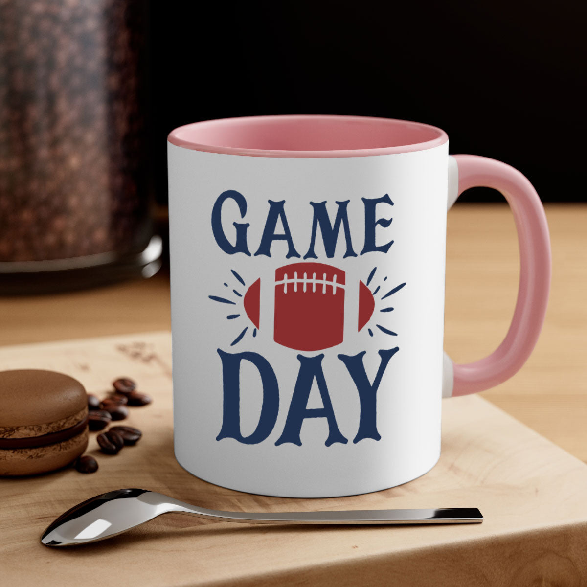 Game day 1540# football mug with a glossy finish and colored handle, available in multiple colors and sizes.