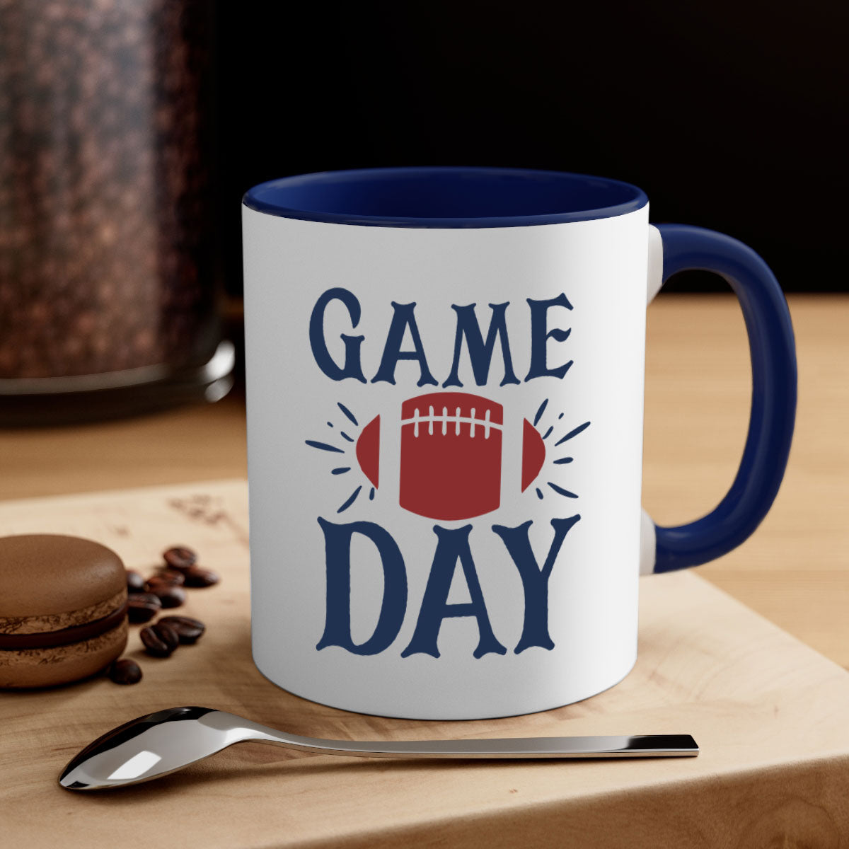Game day 1540# football mug with a glossy finish and colored handle, available in multiple colors and sizes.