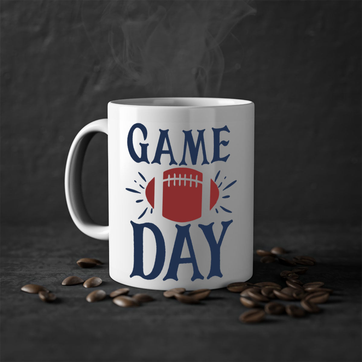 Game day 1540# football mug with a glossy finish and colored handle, available in multiple colors and sizes.