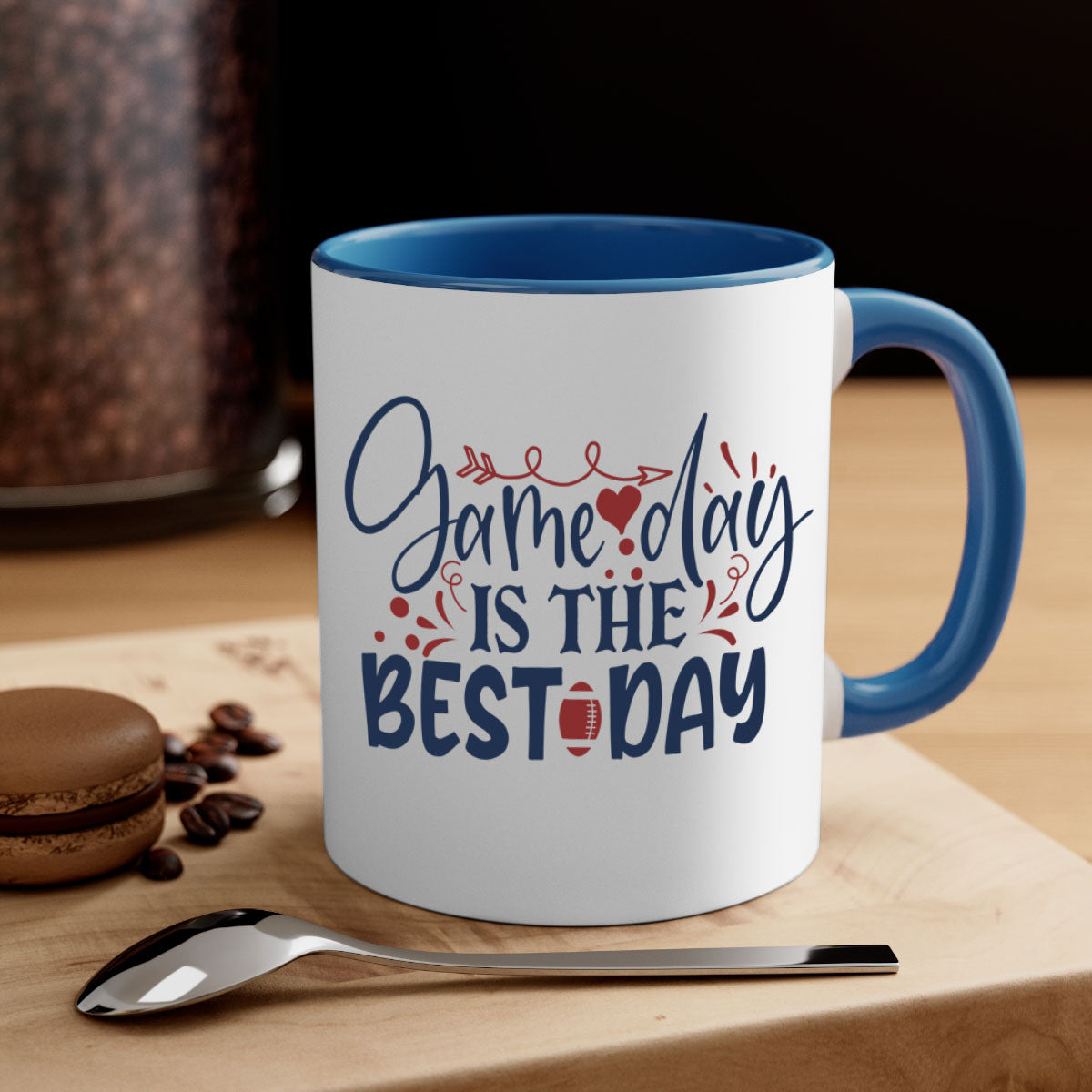 Game Day is the Best Day 1542# Football Mug with a glossy finish and colored handle, available in multiple colors.