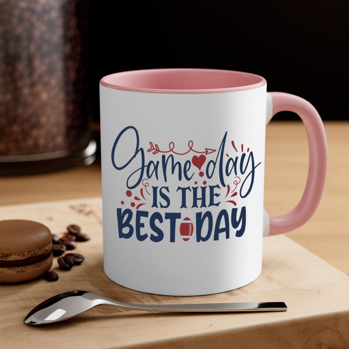 Game Day is the Best Day 1542# Football Mug with a glossy finish and colored handle, available in multiple colors.