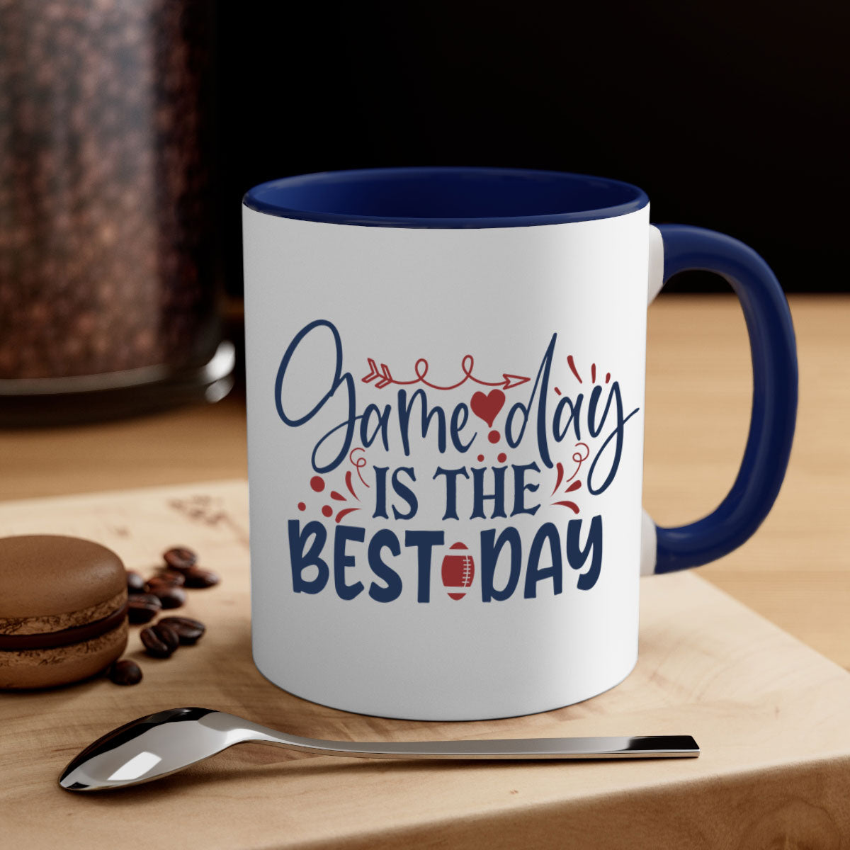 Game Day is the Best Day 1542# Football Mug with a glossy finish and colored handle, available in multiple colors.