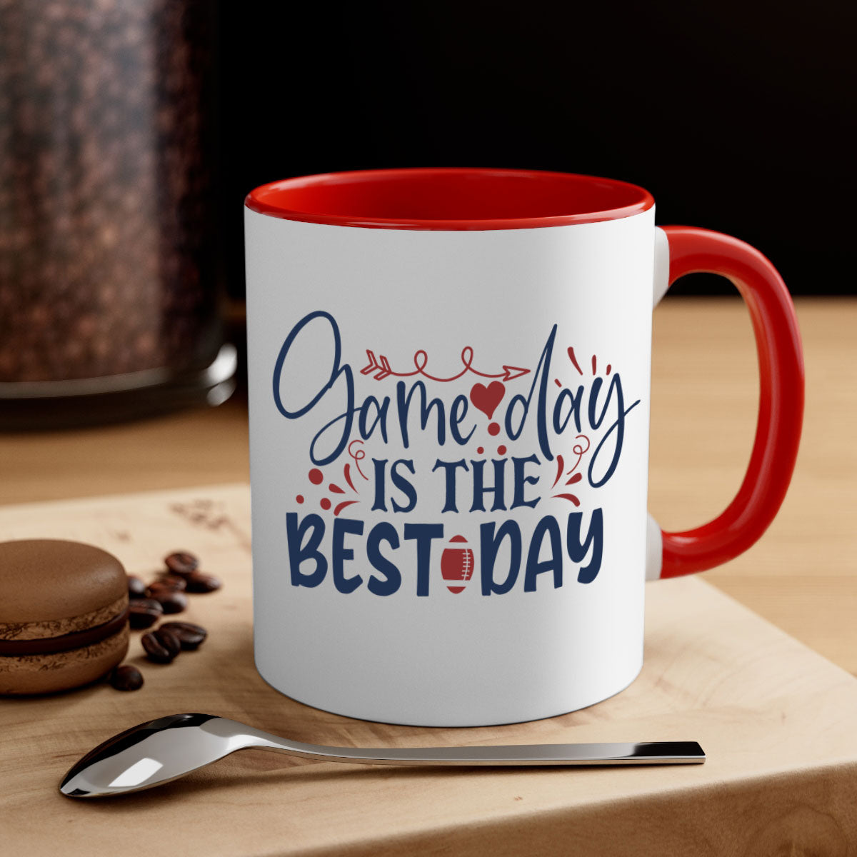 Game Day is the Best Day 1542# Football Mug with a glossy finish and colored handle, available in multiple colors.