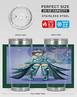 Game of Beautiful Girl140# Anime Tumbler featuring a vibrant design, double wall vacuum stainless steel construction, and a convenient drink-thru lid.