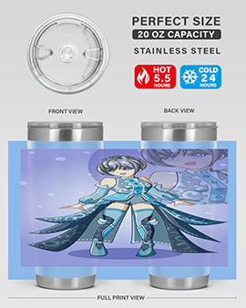 Game of Beautiful Girl140# Anime Tumbler featuring a vibrant design, double wall vacuum stainless steel construction, and a convenient drink-thru lid.